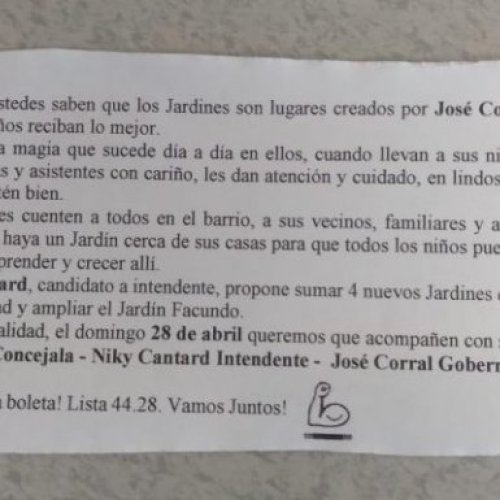 Santa Fé: pegaron notas en cuadernos de jardines llamando a votar a Cambiemos