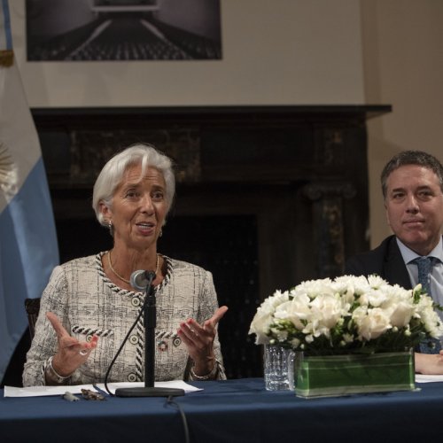 Foto: Adriana Groisman. Directora del FMI, Cristina Lagarde y el ministro de Hacienda, Nicolás Dujovne, en conferencia de prensa en el consulado argentino de Nueva York. 26/9/18