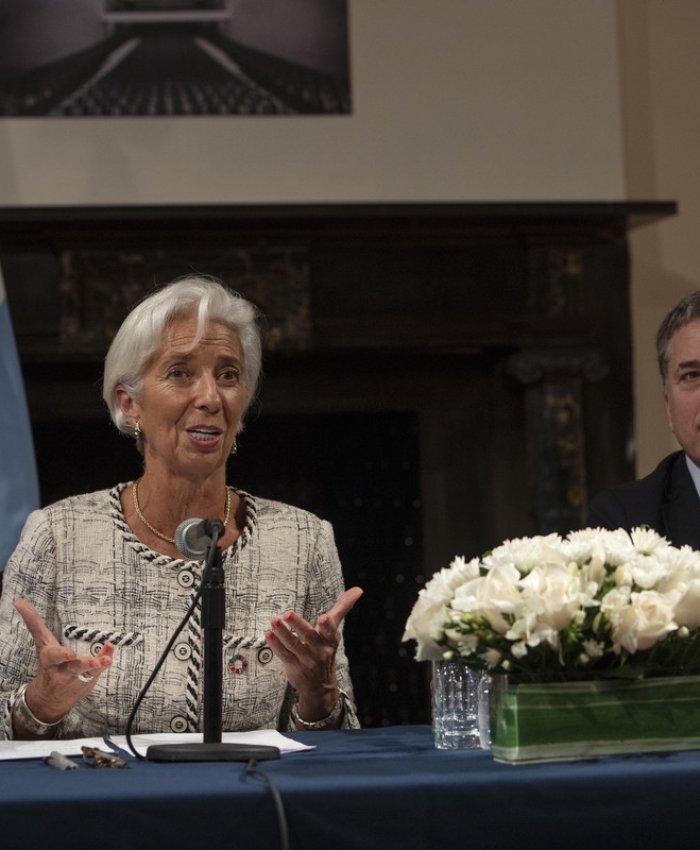 Foto: Adriana Groisman. Directora del FMI, Cristina Lagarde y el ministro de Hacienda, Nicolás Dujovne, en conferencia de prensa en el consulado argentino de Nueva York. 26/9/18