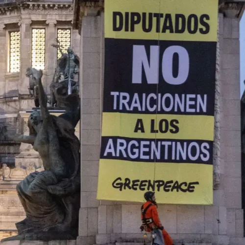 Activistas de Greenpeace fueron detenidos por manifestarse en el Congreso contra la reforma de la Ley de Glaciares que se tratará en Diputados