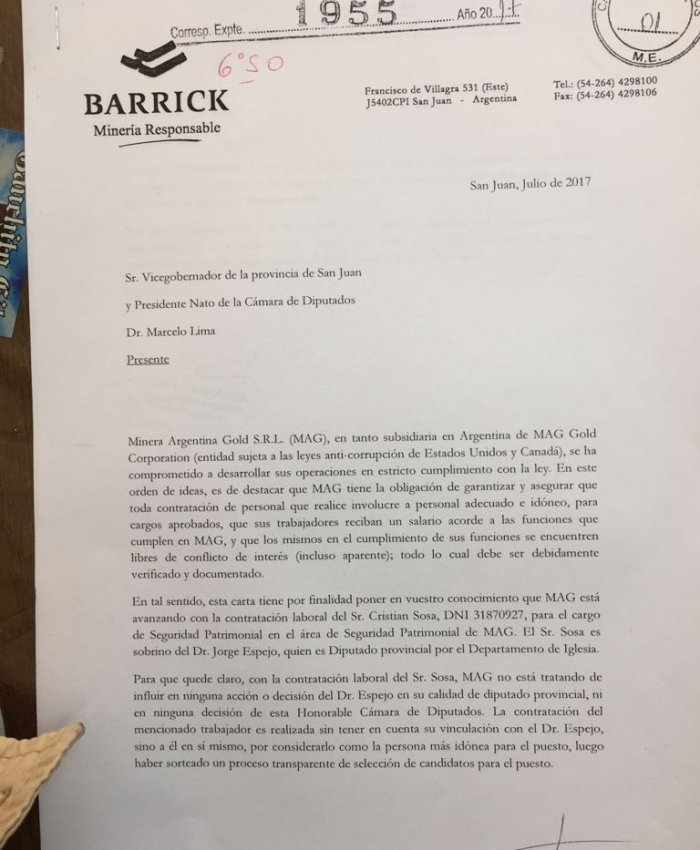 La minera Barrick nombró al sobrino de un diputado