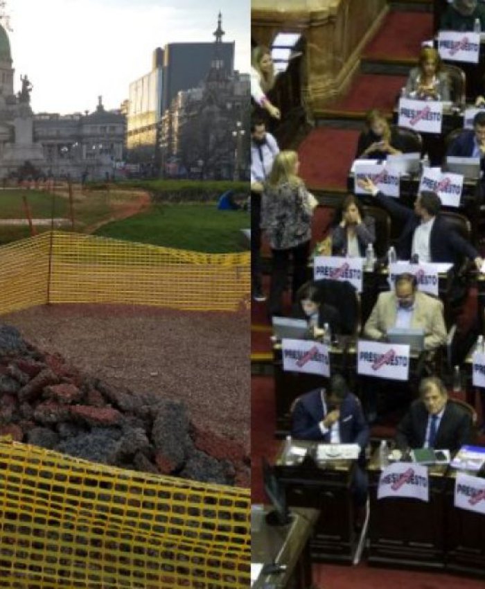Crónica de una violencia anunciada: anoche algunos periodistas denunciarian una suelta de escombros alrededor del Congreso, en vispetas del tratamiento del presupuesto 2019