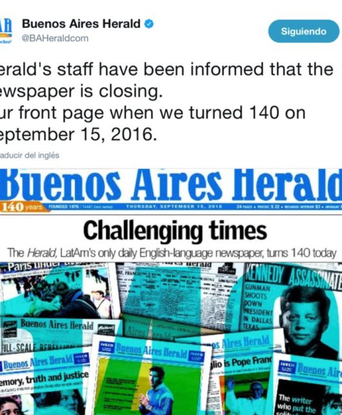 Cierra en Argentina el Buenos Aires Herald, el único que denunció las violaciones de los derechos humanos durante el gobierno militar
