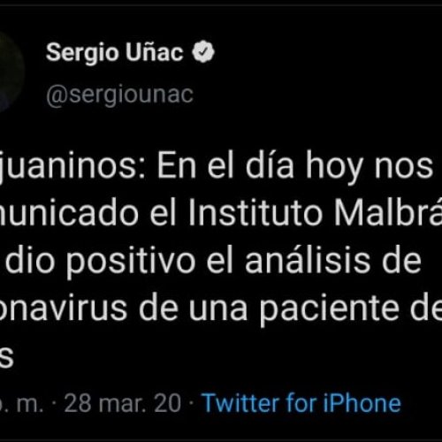 San Juan: confirman el primer caso positivo de coronavirus, se trata de una joven que llegó de España