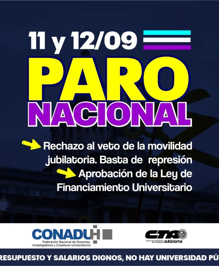 PARO NACIONAL: 11 y 12 de septiembre por 48 horas en las universidades públicas