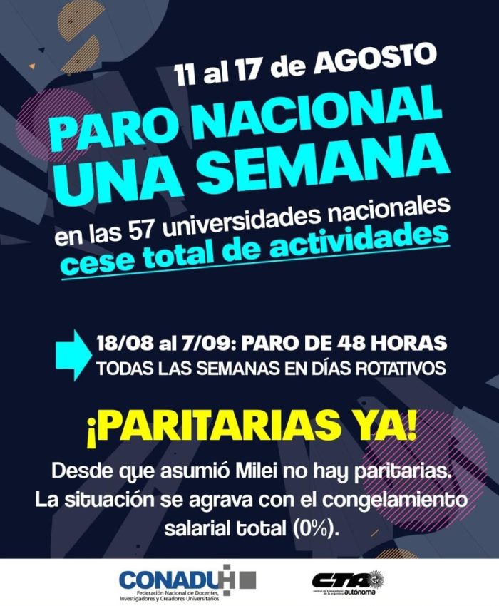 Del 11 al 17 de agosto: una semana de paro total de actividades en las 57 universidades nacionales