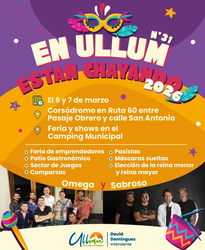 Omega, Sabroso, Los Nocheros y Caligaris se presentan en Ullum