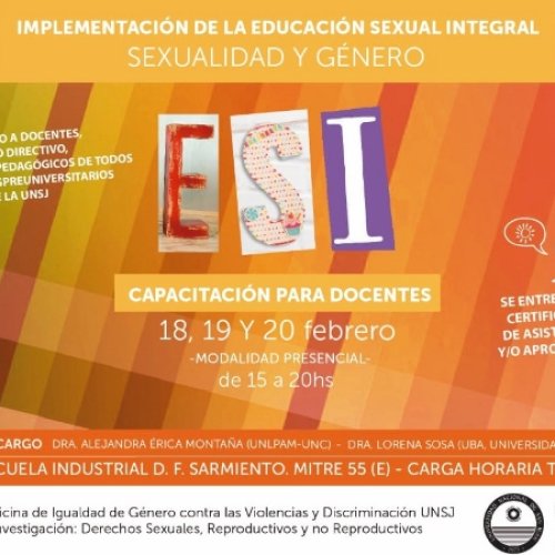 Se capacitará sobre Educación Sexual Integral en la UNSJ