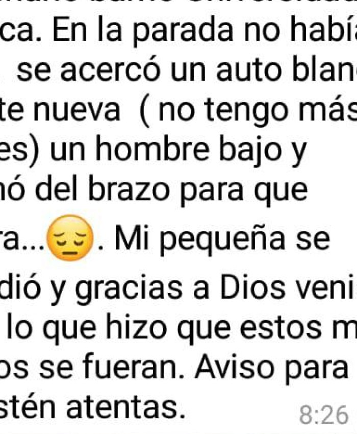 Grave denuncia: un mensaje de wasap alertó sobre el posible secuestro de una menor en Rivadavia (mirá el msj)