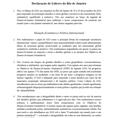 Cumbre del G20: declaración final incluye preocupación sobre crisis humanitaria en Gaza