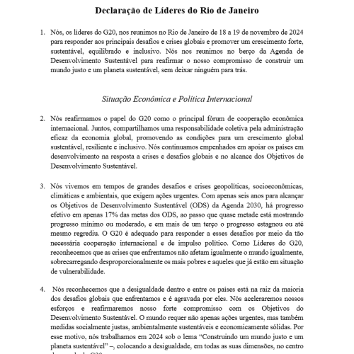 Cumbre del G20: declaración final incluye preocupación sobre crisis humanitaria en Gaza