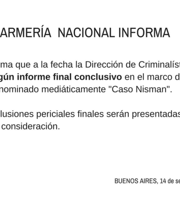 OFICIAL: Gendarmería Nacional desmintió el supuesto informe sobre la muerte de Nisman
