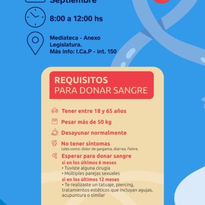La Legislatura realizará una colecta de sangre para promover la donación voluntaria