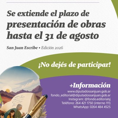Extendieron hasta el 31 de agosto el plazo para participar del concurso “San Juan Escribe”
