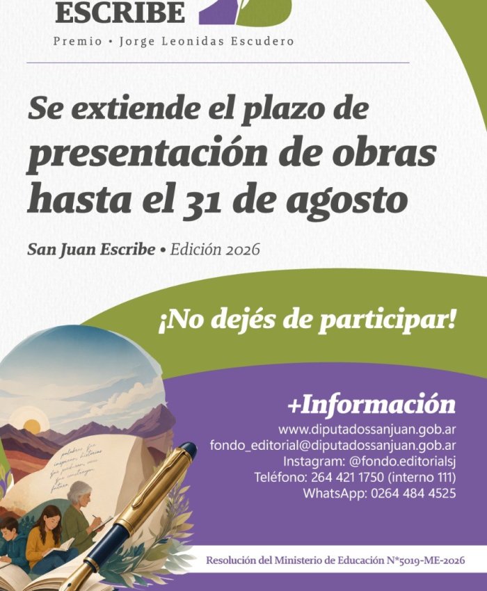 Extendieron hasta el 31 de agosto el plazo para participar del concurso “San Juan Escribe”